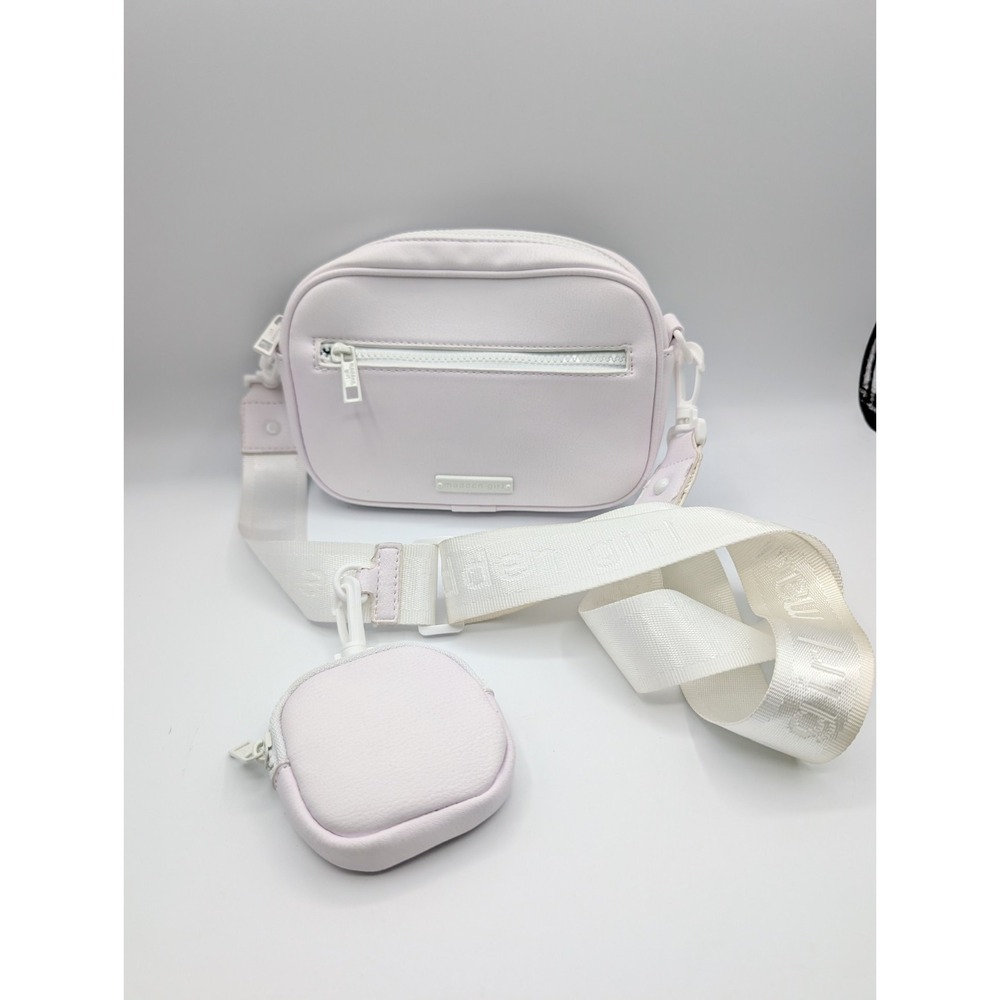 Madden Girl White Camera Crossbody Bag Wide Logo Strap Mini Pouch